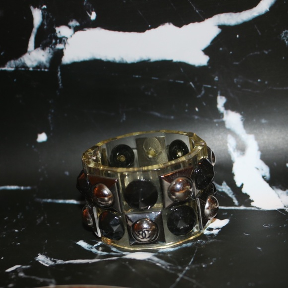 Chanel Black Quilted Cuff Bracelet w/ Silver CC Turnlock  Chanel black & silver cuff
